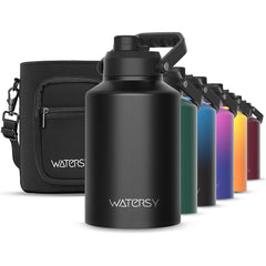 WATERSY frente del envase negro mostrando capacidad y diseño resistente