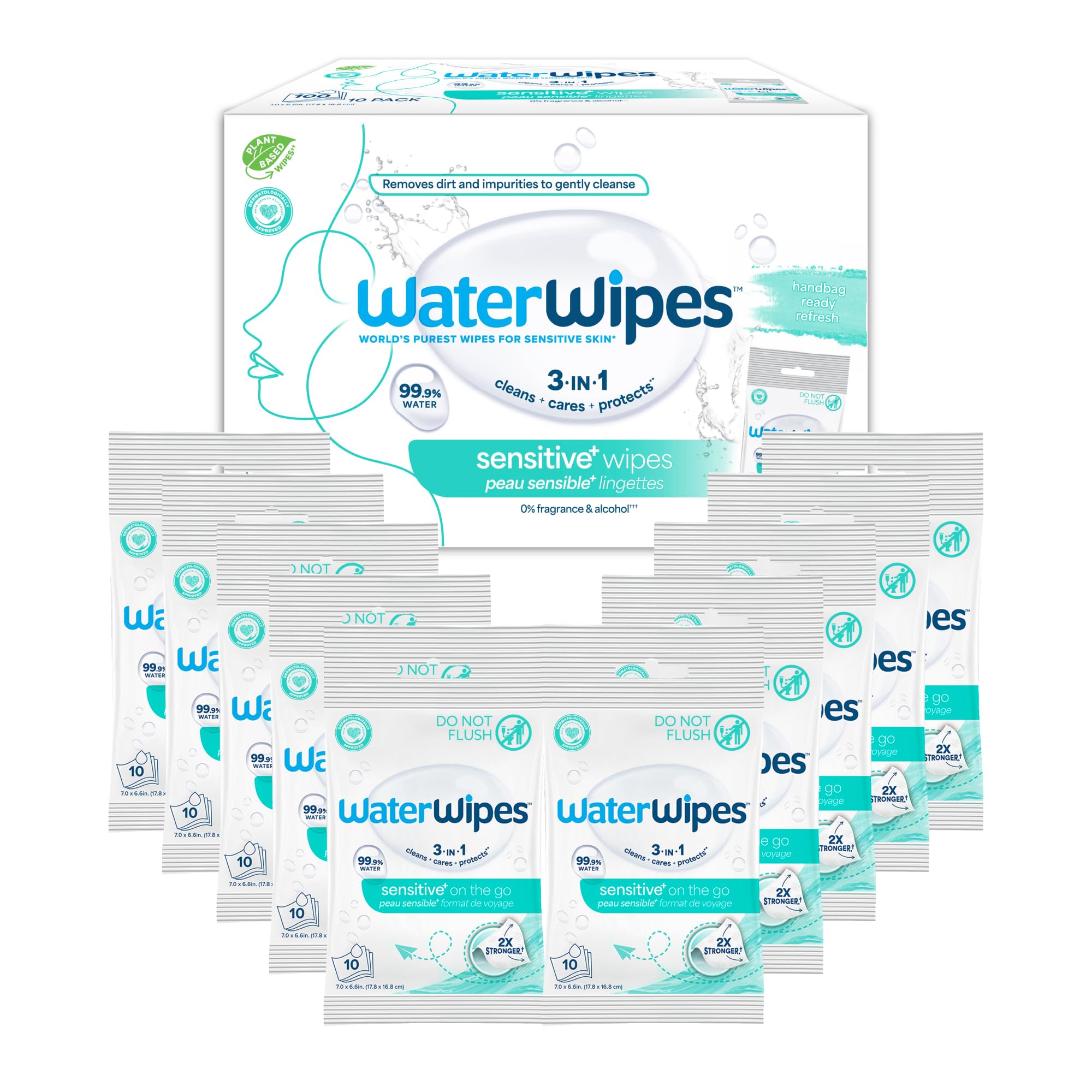 WaterWipes paquete frontal mostrando el envase y beneficio de limpieza suave