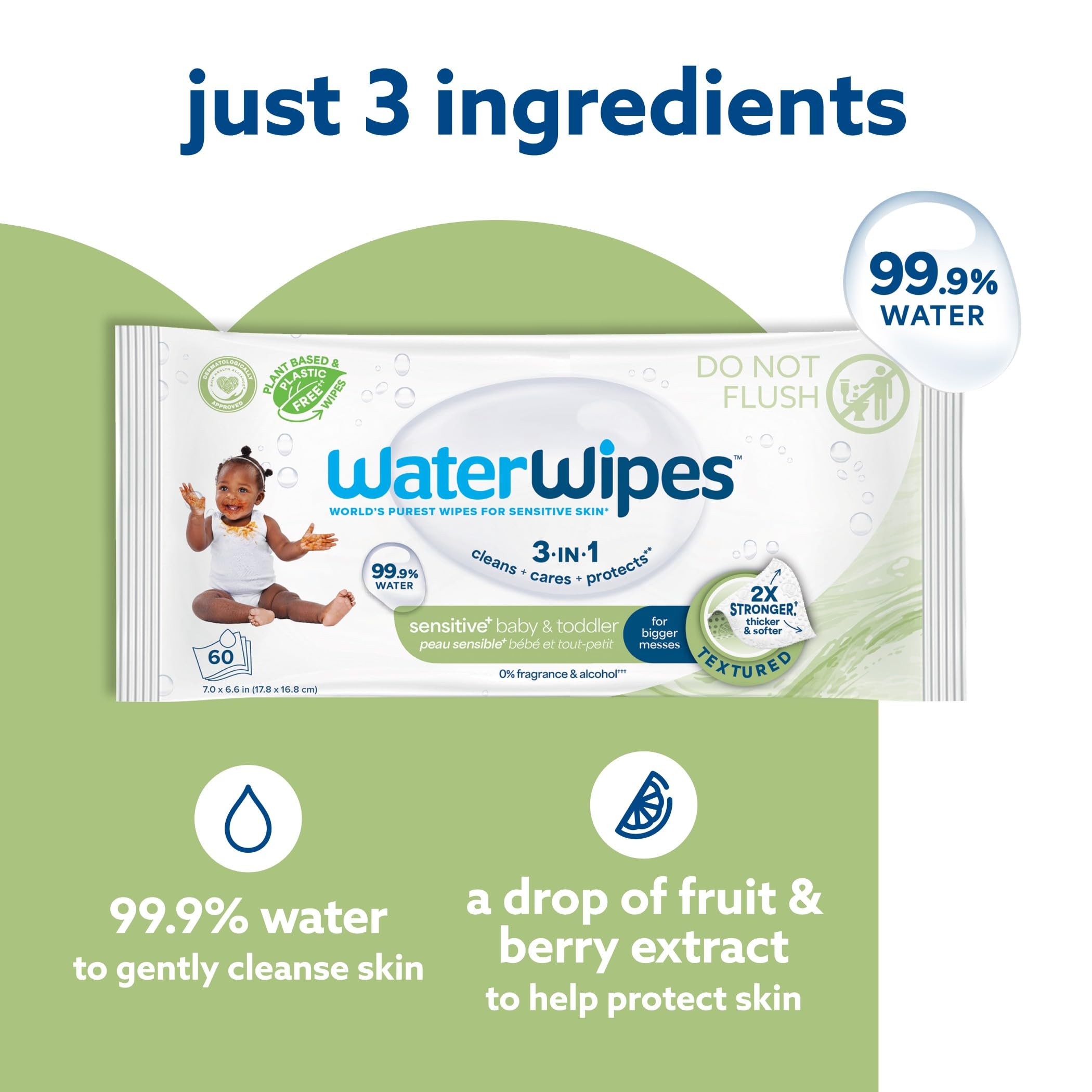 WaterWipes limpiando manos y rostro, frescura sin fragancia