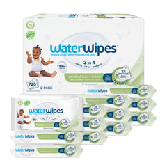 WaterWipes pack frontal con 12 paquetes, conveniencia para familias