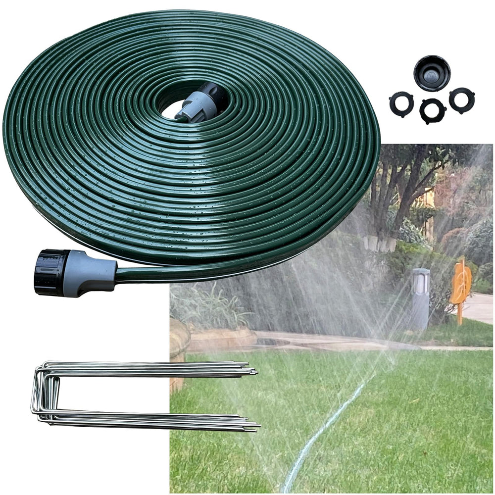 WATOO front packaging showing 50 ft hose and included stakes for easy setup