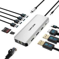 WAVLINK front view of docking station showing full-port layout and tidy desktop advantage