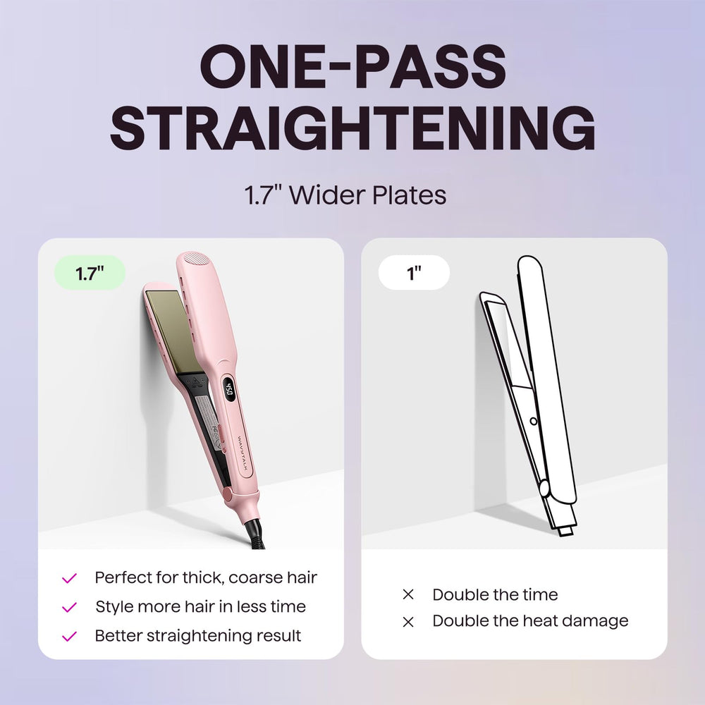 wavytalk flat iron smoothing long hair to show coverage and time-saving benefits