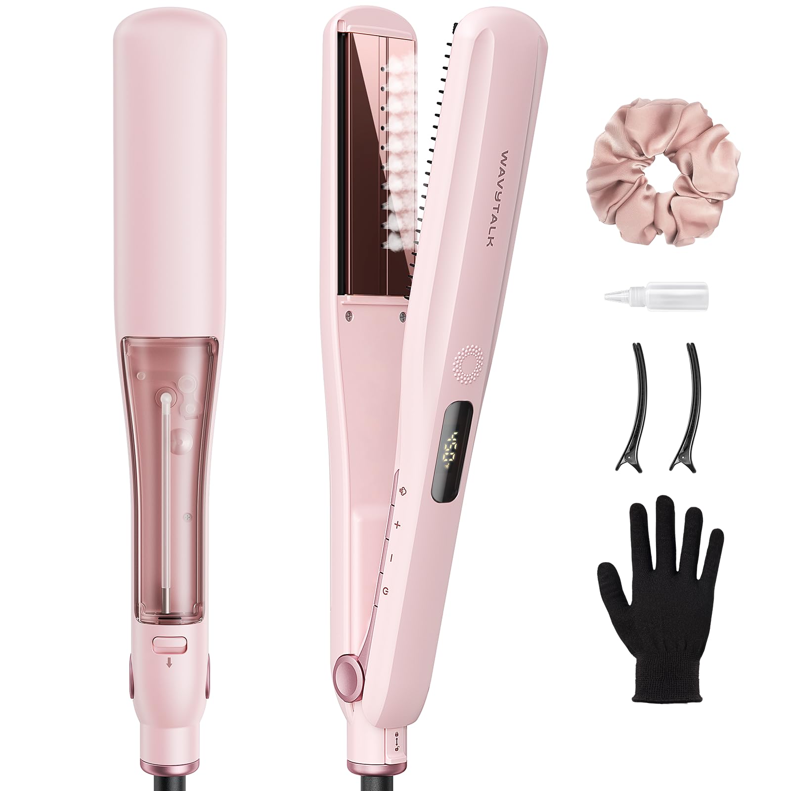 wavytalk plancha vapor frontal mostrando diseño y beneficio de peinado rápido