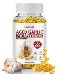 WBSQL frasco frontal de ajo envejecido 300 softgels, fácil almacenamiento