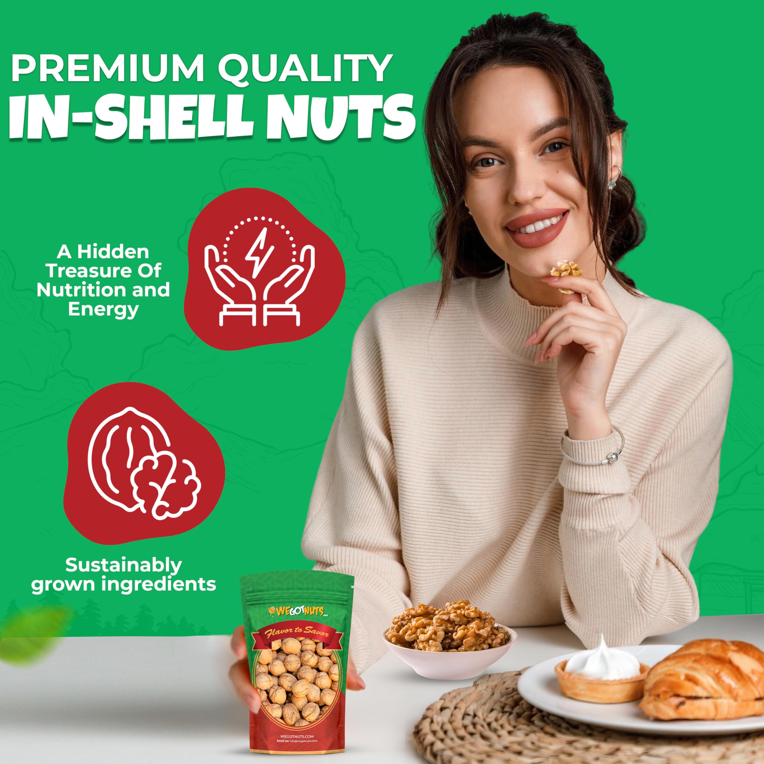 We Got Nuts close-up of walnut shells highlighting natural texture and protection