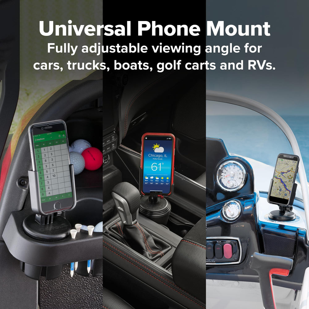 WeatherTech CupFone comparado con regla para visualizar tamaño exacto
