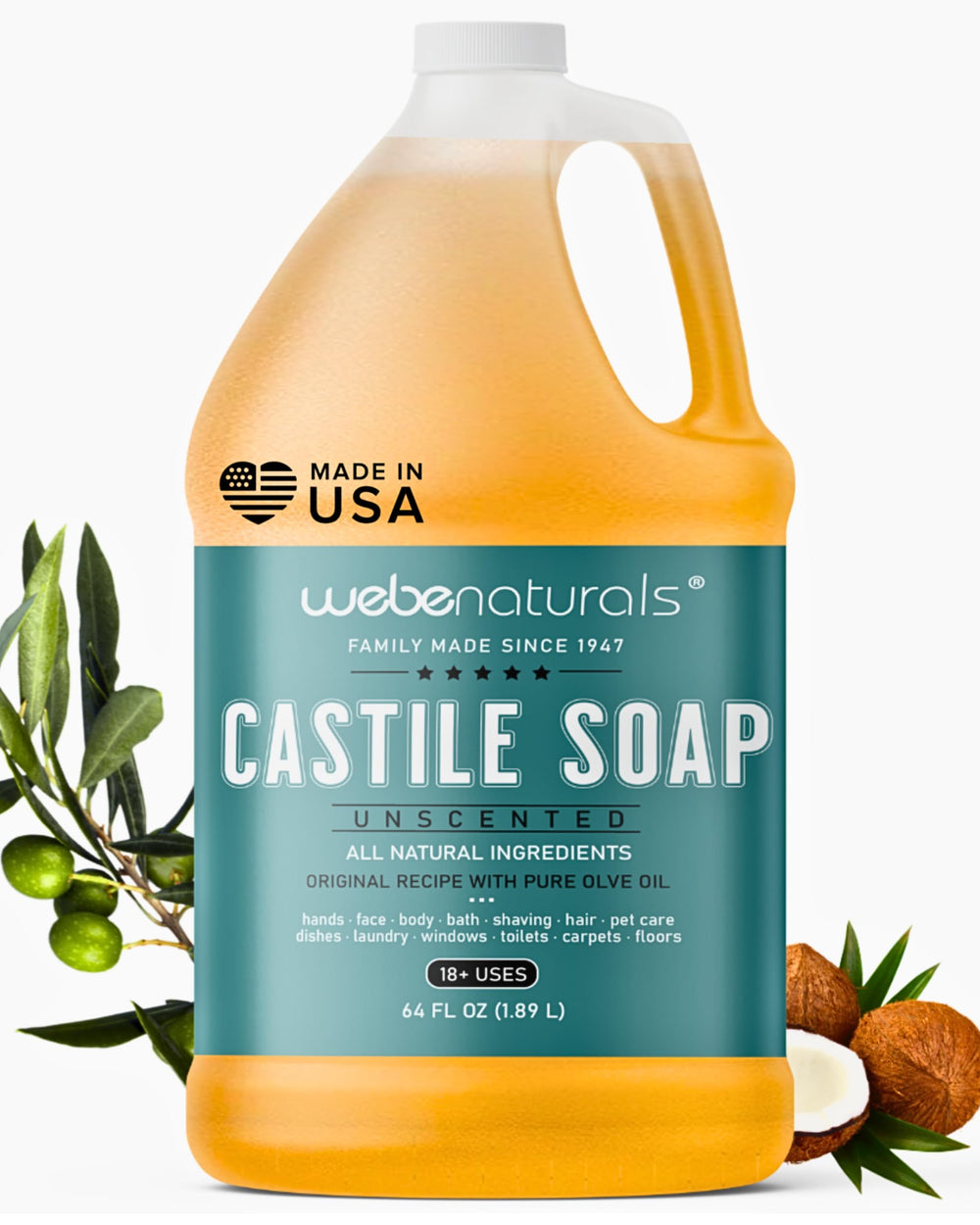 WEBE recarga de 64 oz vista frontal, ahorro y menos plástico