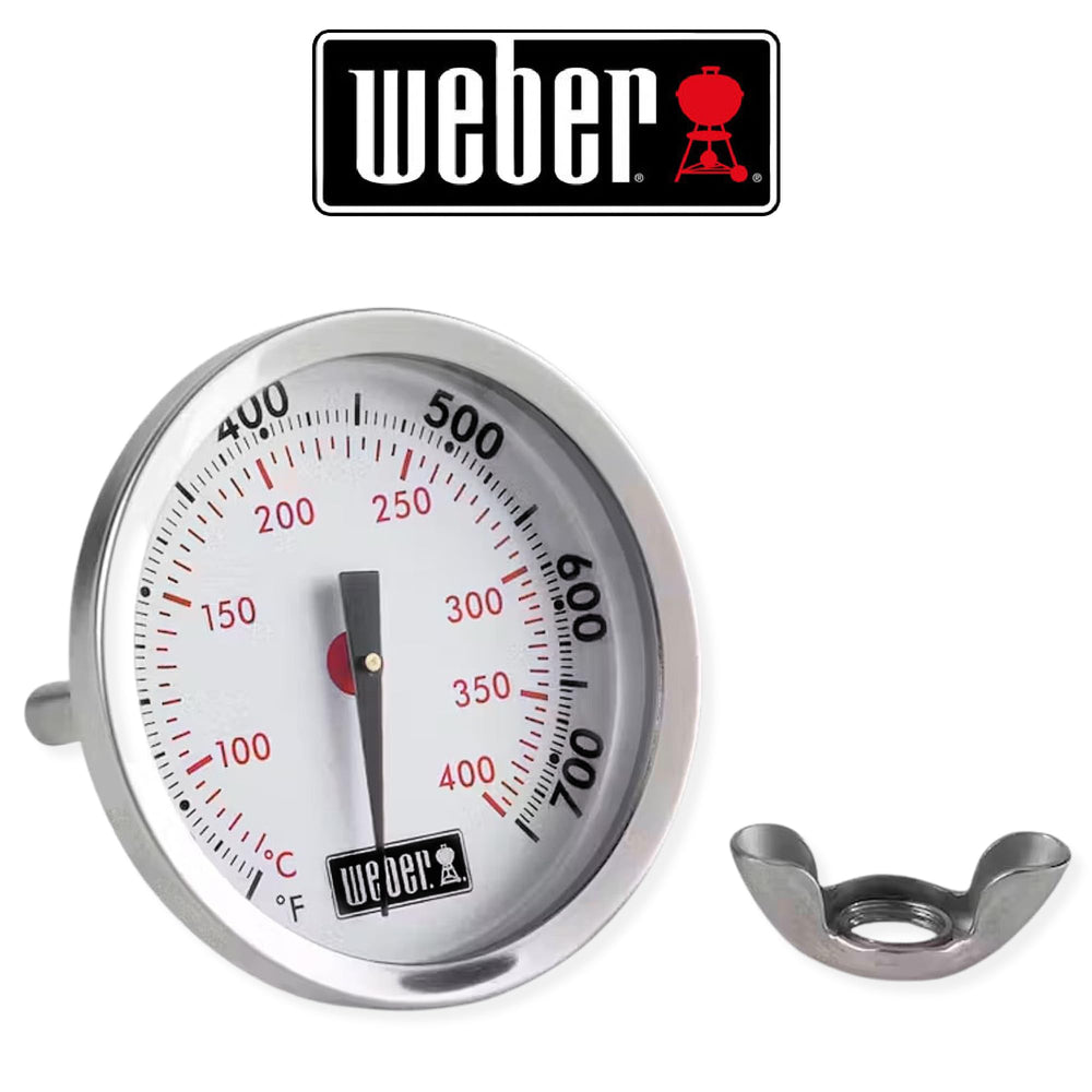 Weber replacement thermometer with wing nut and packaging for ready installation benefit