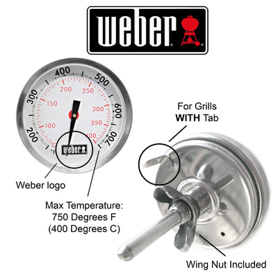 Weber replacement thermometer side profile illustrating slim durable design benefit