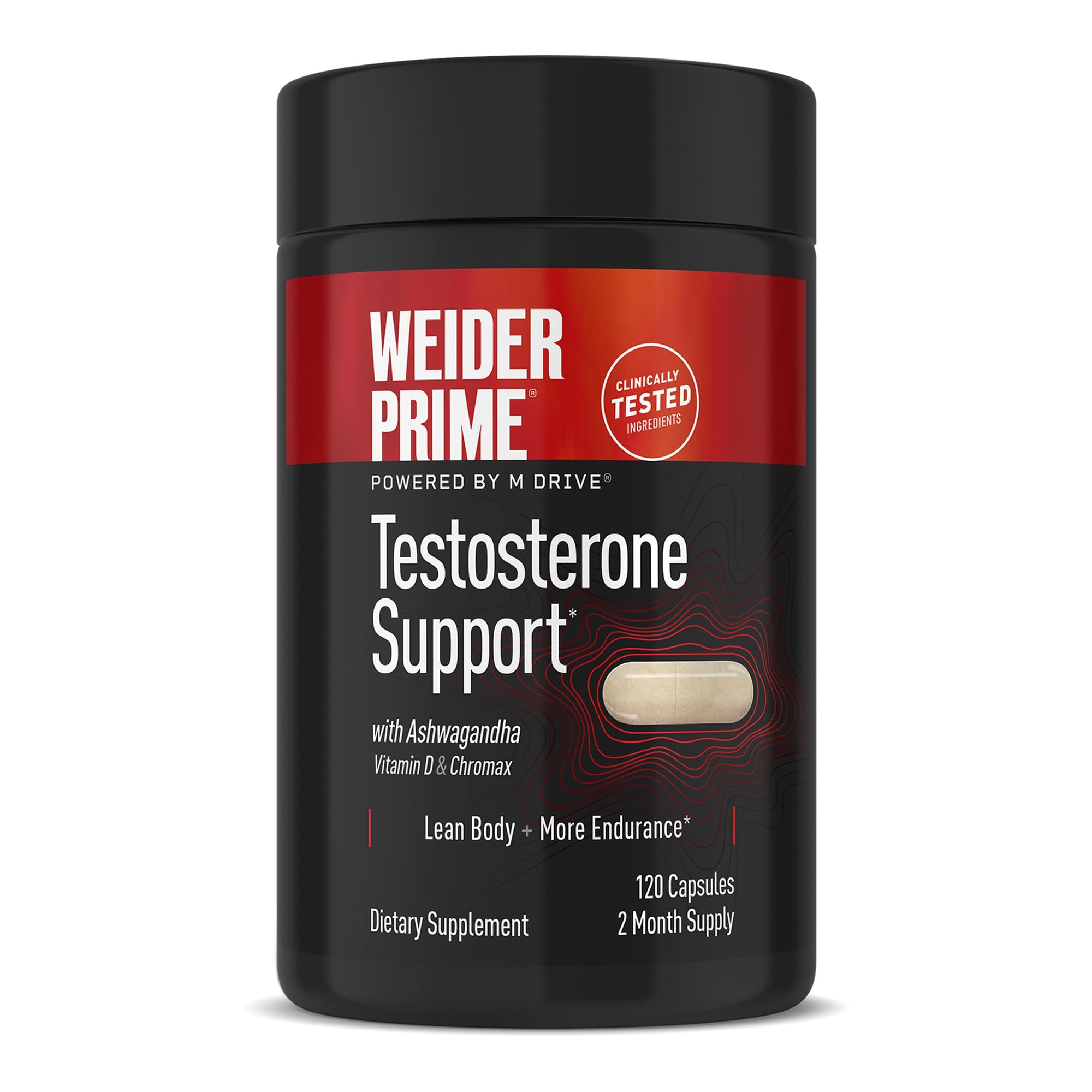 Weider Prime front packaging showing 120 capsules and brand trust