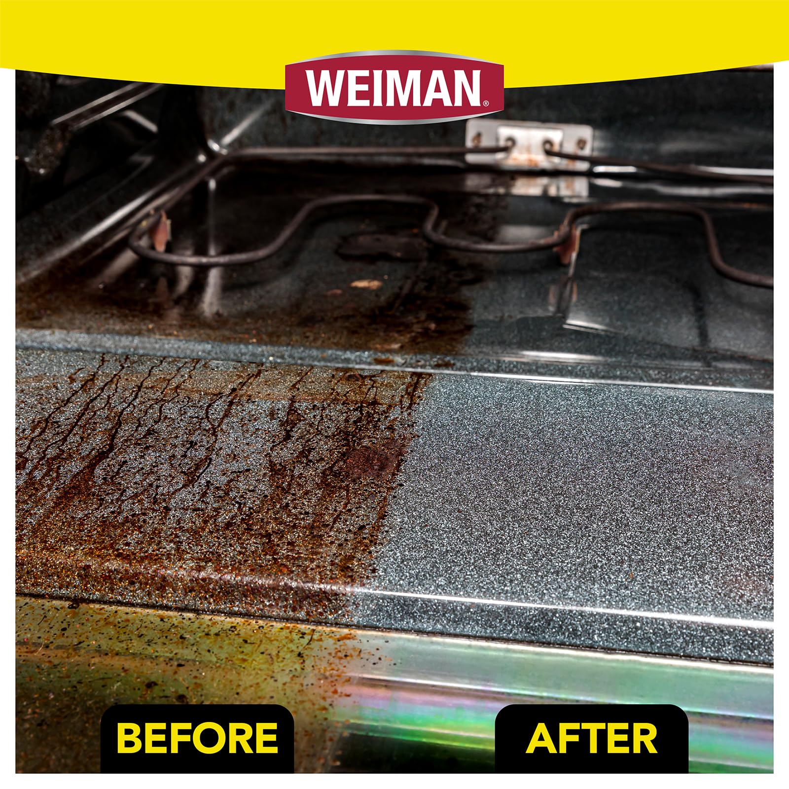 Weiman aplicado en parrilla y superficie cerámica dejando acabado limpio