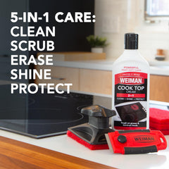 Weiman crema con microperlas vista macro, remueve grasa incrustada