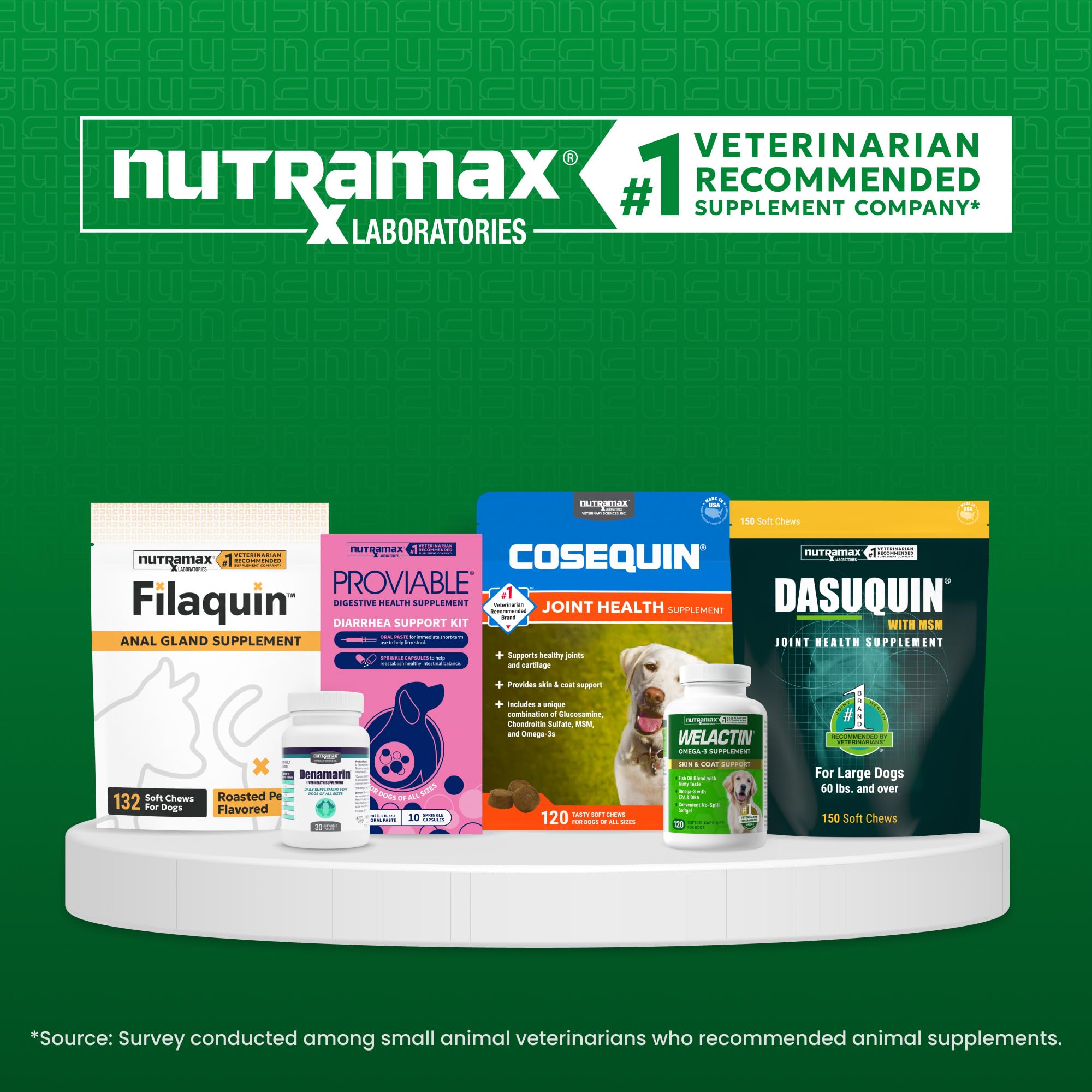 Envase Nutramax Welactin junto a hojas y pescado ilustrando origen de omega‑3