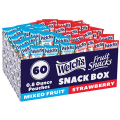 Welch's frente del empaque mostrando 60 paquetes y conveniencia