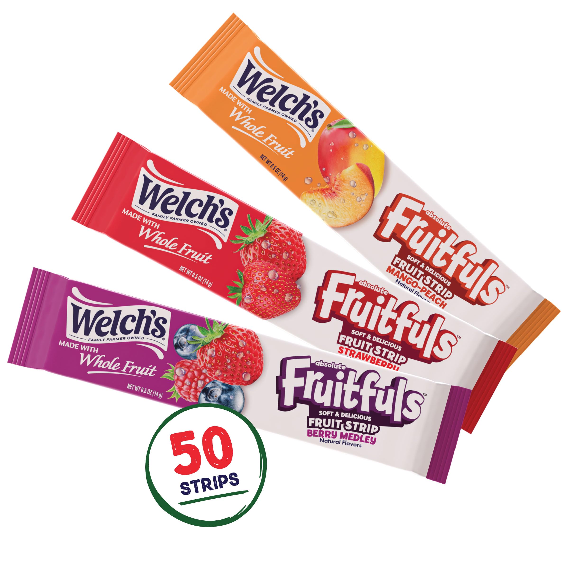 Welch's tiras sostenidas en mano mostrando tamaño portátil y conveniencia