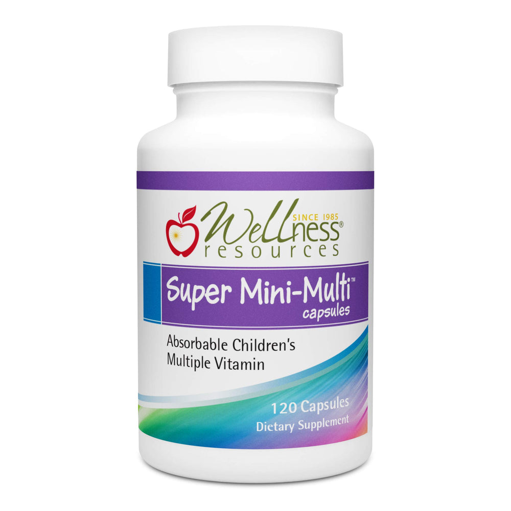 Wellness Resources frasco Super Mini-Multi mostrando diseño y cantidad, confianza en pureza