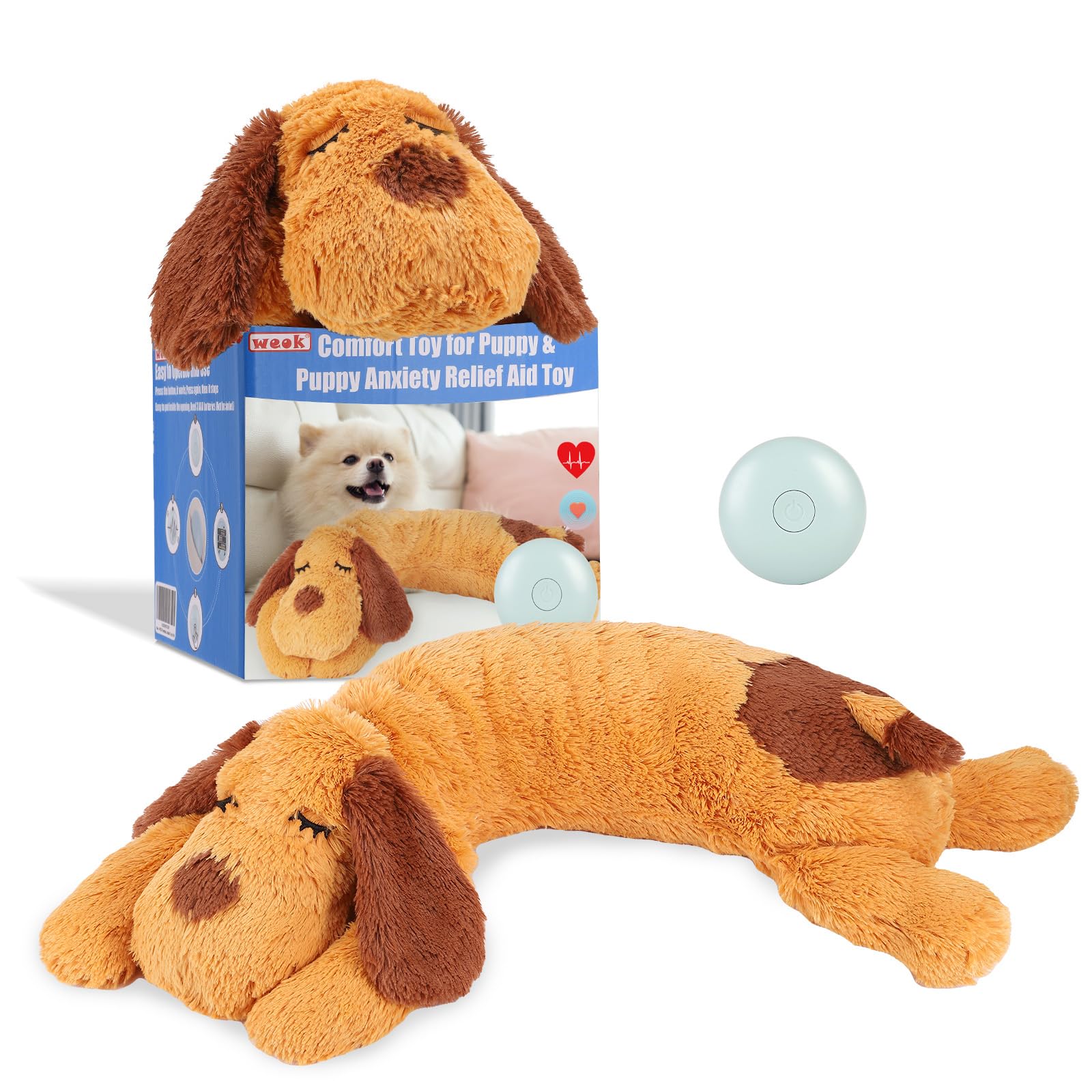 WEOK peluche frontal con latido mostrando confort inmediato