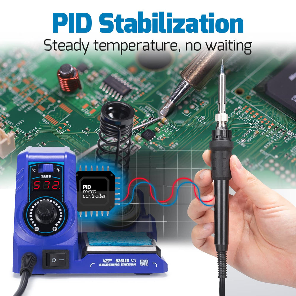 WEP 926LED V3 desoldering pump and tweezers included to help remove components cleanly