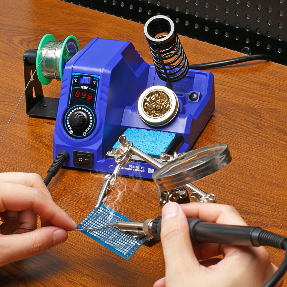 WEP 926LED V3 soldering iron resting in integrated holder demonstrating safe storage