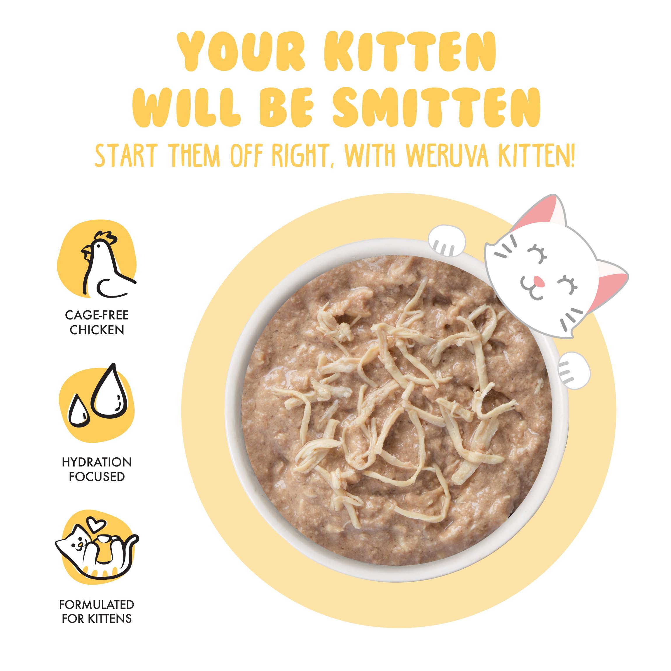 Weruva au jus being poured to show moisture and enhanced kitten palatability