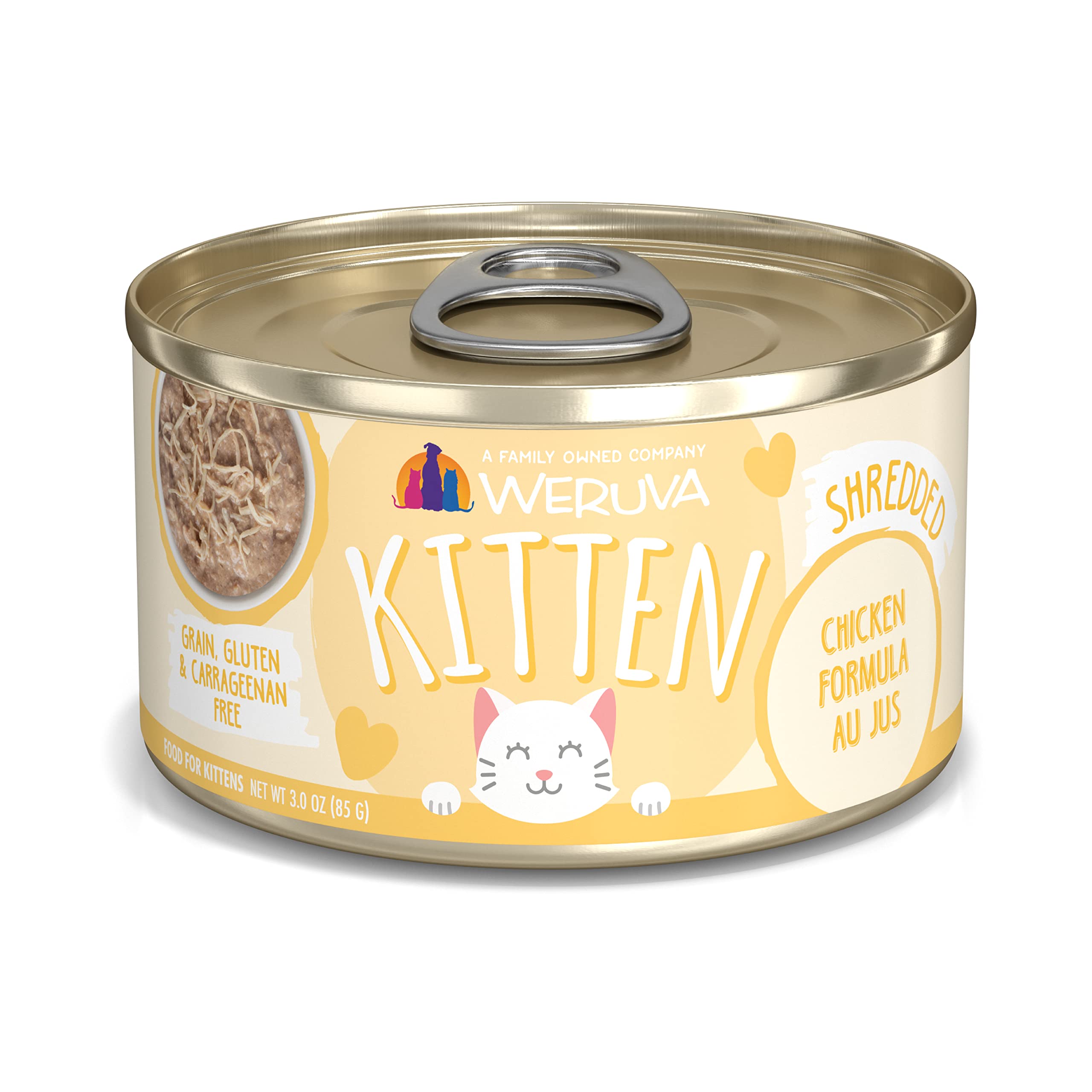 Weruva front can showing label and convenient 3 oz size for easy serving