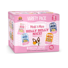 Weruva pack frontal de 10 tazas mostrando variedad y conveniencia