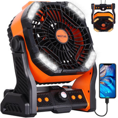WESTTREE front view of orange fan showing controls and compact design for portability