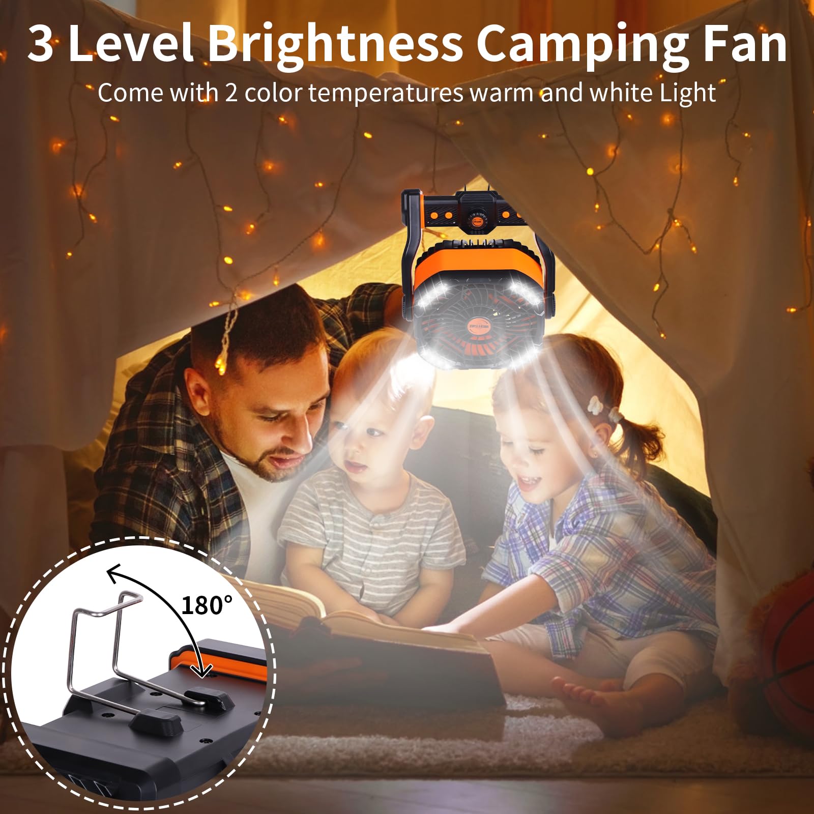 WESTTREE LED lantern lit demonstrating three brightness settings for campsite lighting