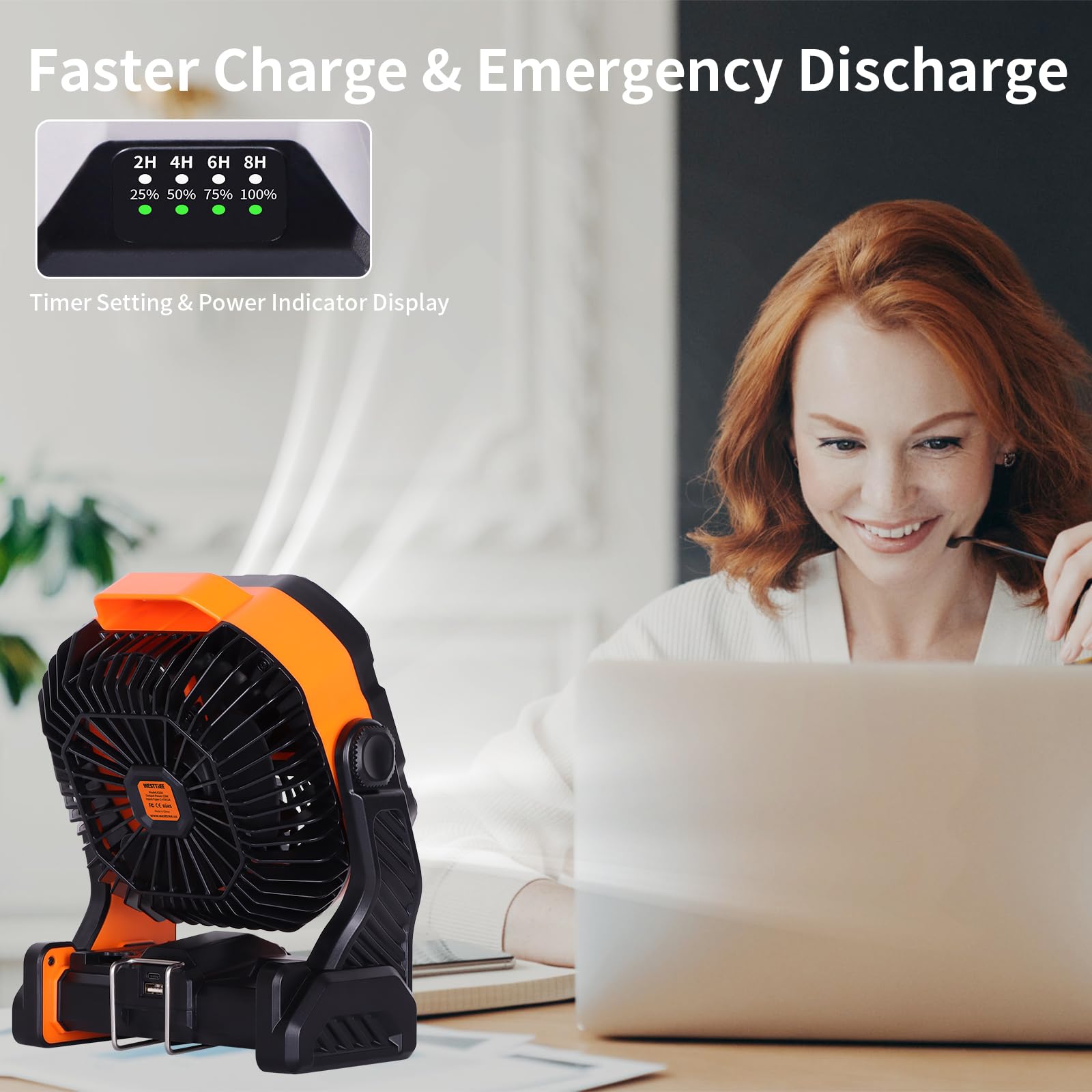 WESTTREE side profile tilted 270 degrees showing adjustable head for targeted cooling