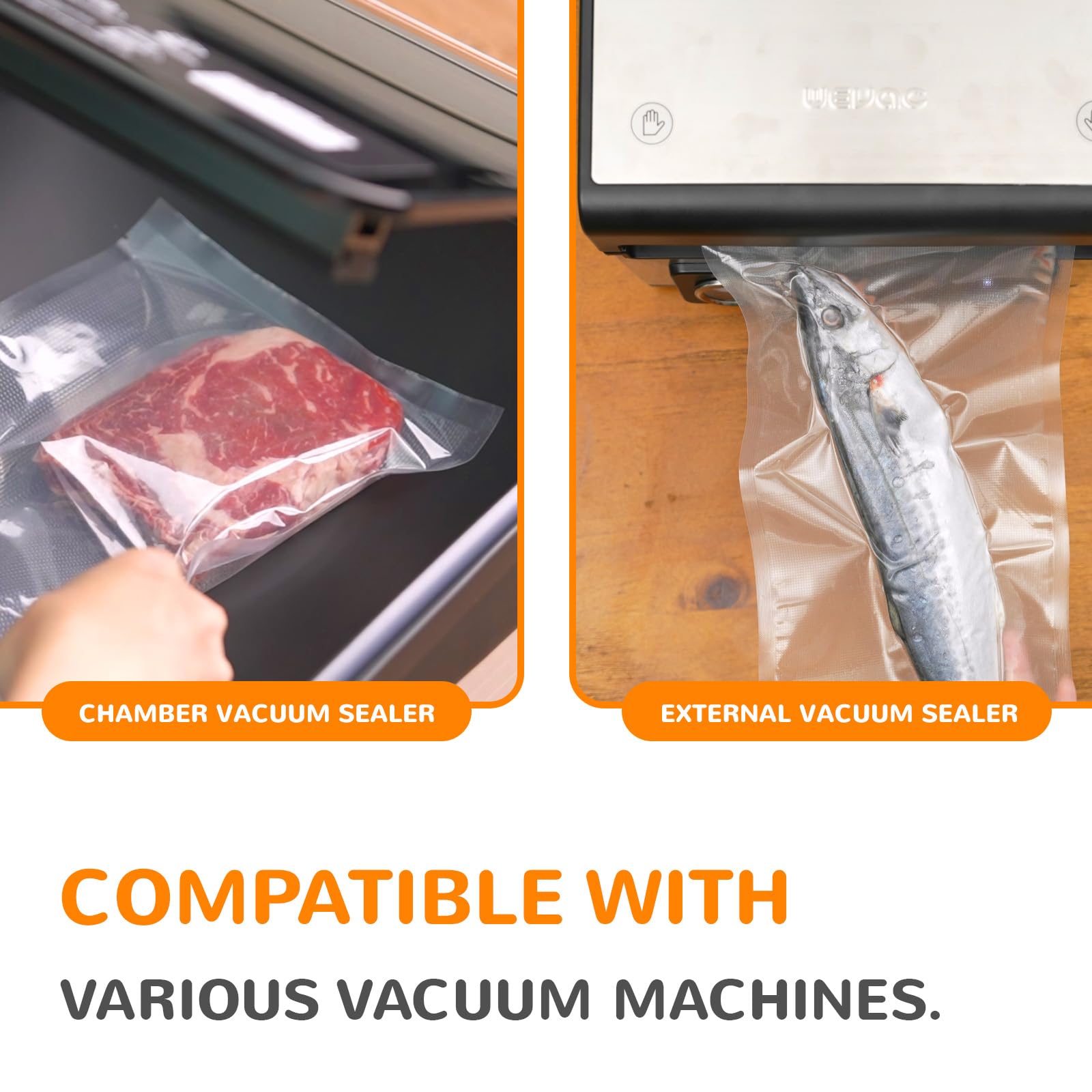 Wevac embossed channel close-up improving suction and seal strength