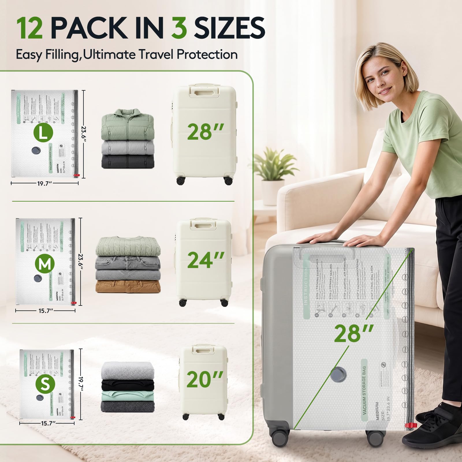 Wfiia medium bag filled with clothing to show bulk reduction and packing advantage