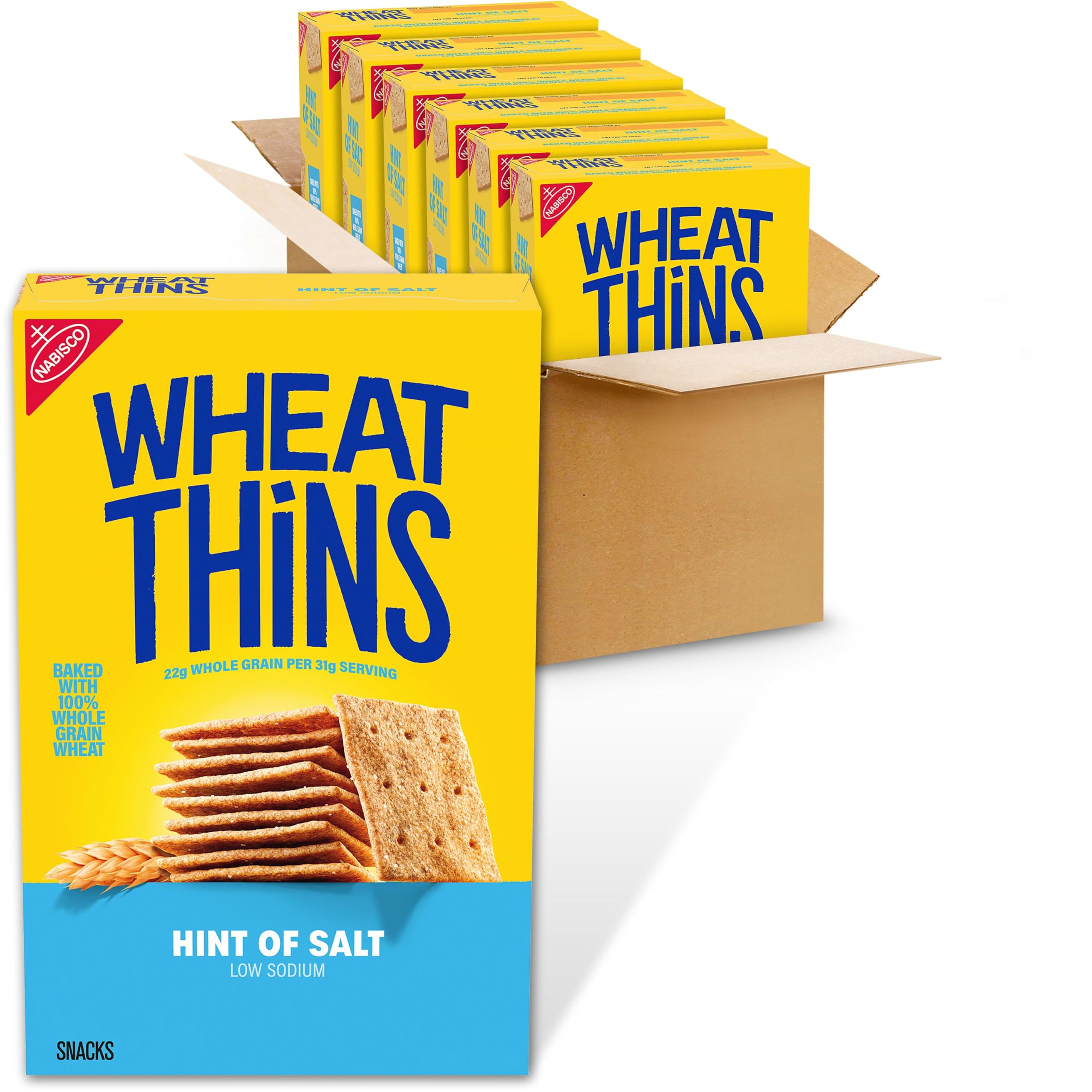 Wheat Thins frente del empaque mostrando caja y beneficio de bajo sodio