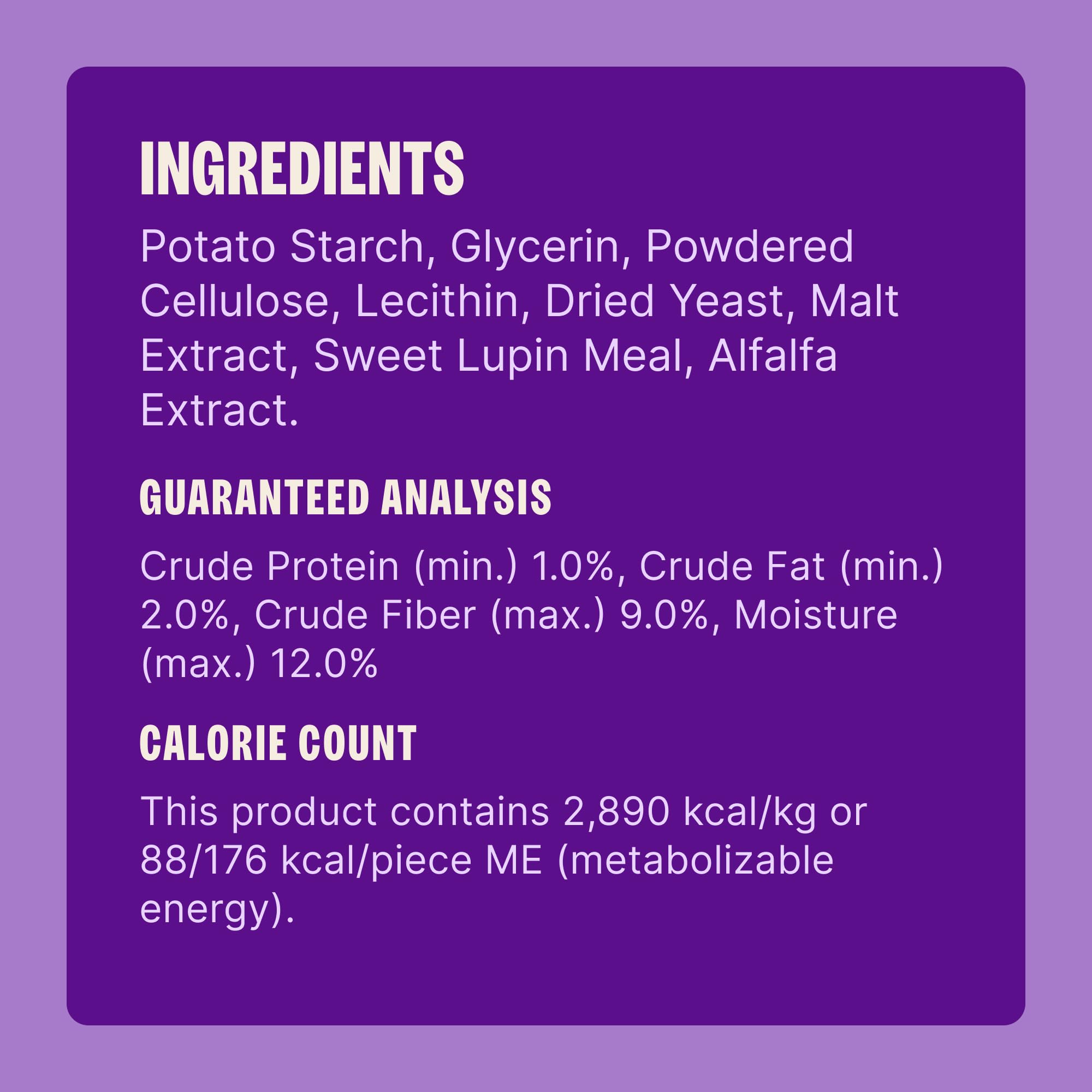 Lista de ingredientes Whimzees enfocada en composición natural