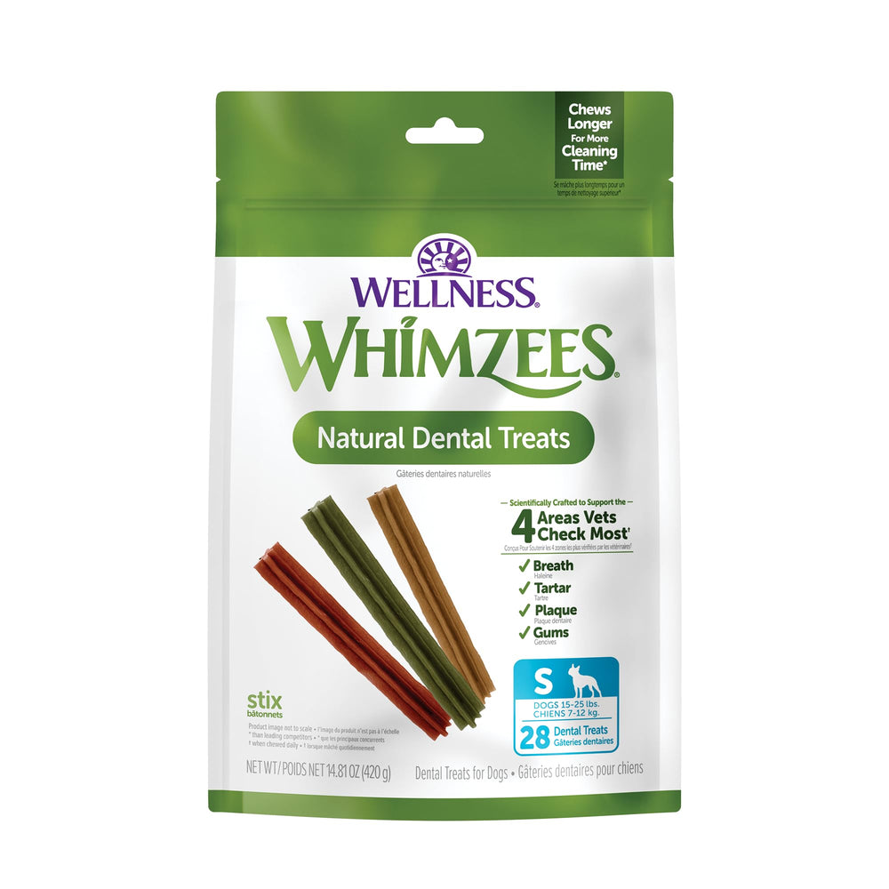 Whimzees paquete frontal mostrando marca y conteo que facilita elección