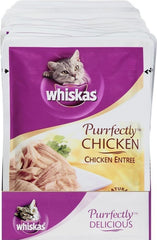 Whiskas envase frontal mostrando el diseño y la cantidad 24 sobres, práctico
