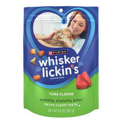 Whisker Lickin's Purina frente del empaque mostrando sello y beneficio crocante