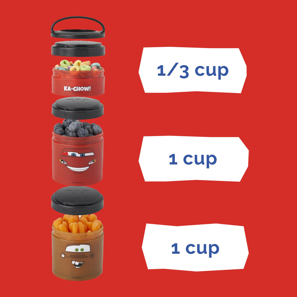 Whiskware comparación de tamaños ilustrando las medidas 1/3 taza y 1 taza
