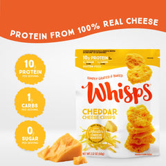 Whisps primer plano de textura crujiente del chip de queso, sabor intenso por horneado