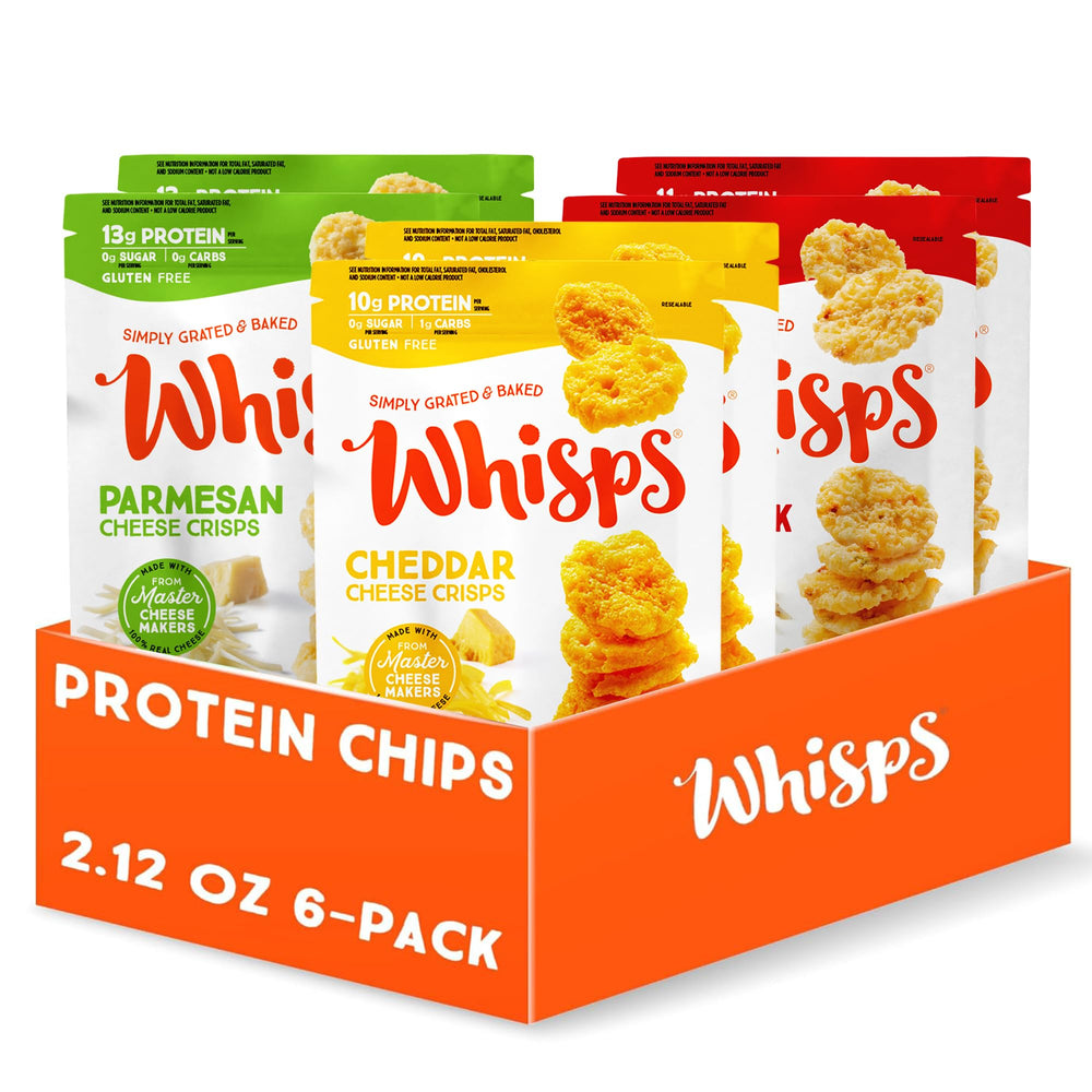 Whisps presentación frontal mostrando paquete y variedad de sabores, conveniencia lista para llevar