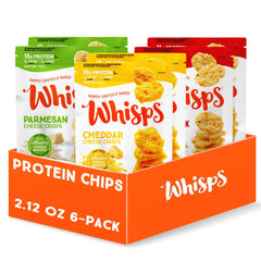 Whisps presentación frontal mostrando paquete y variedad de sabores, conveniencia lista para llevar