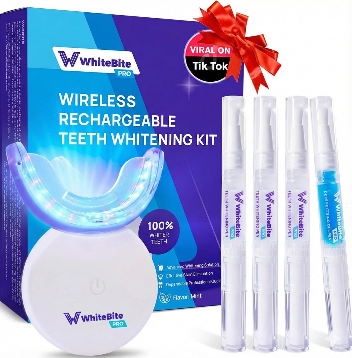 Whitebite Pro vista frontal del kit mostrando componentes y beneficio profesional