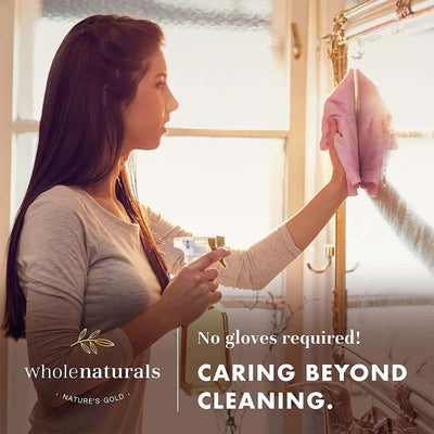 WHOLENATURALS bottle staged by sink showing multiuse household benefits