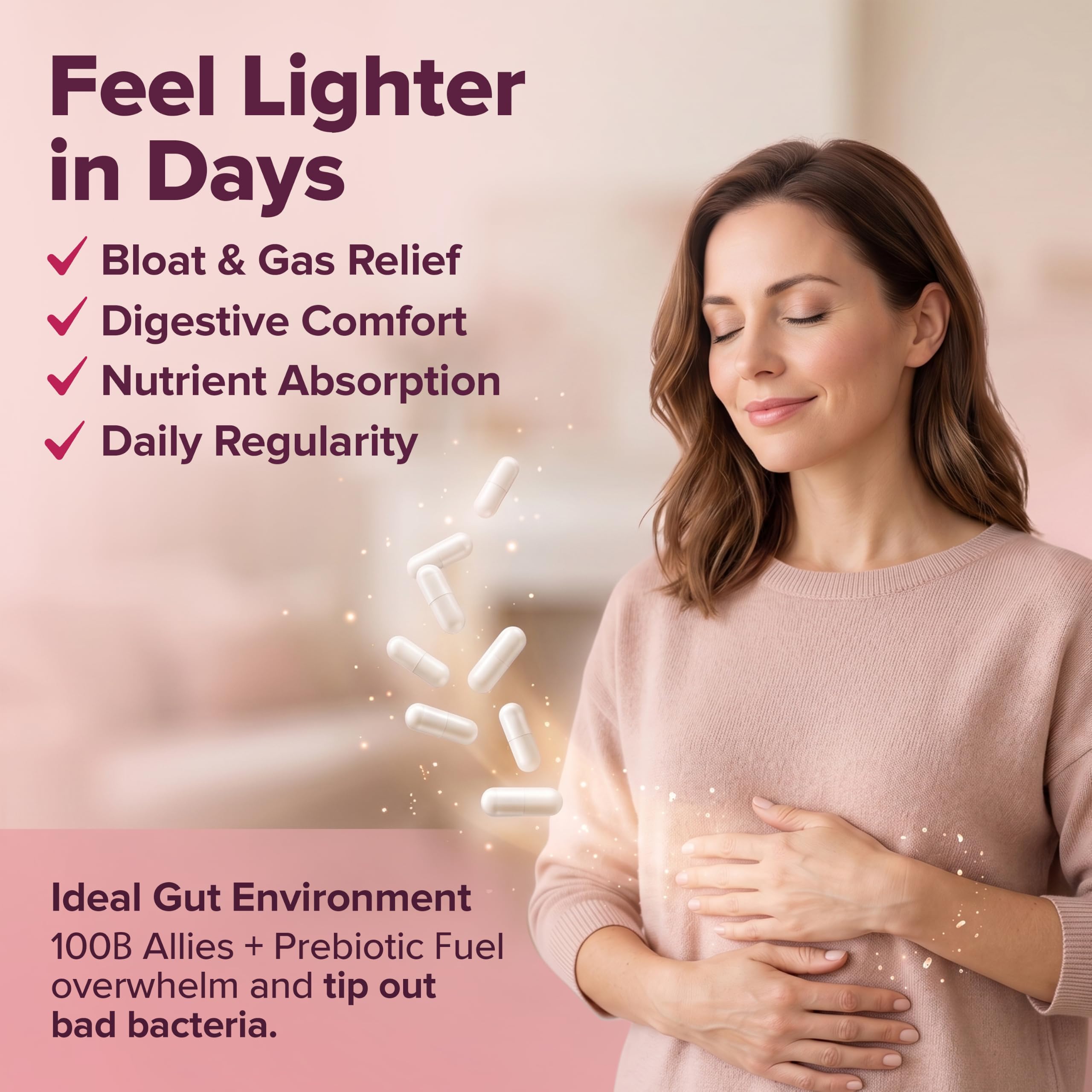Wholesome Wellness envase abierto con cápsulas, promueve almacenamiento estable