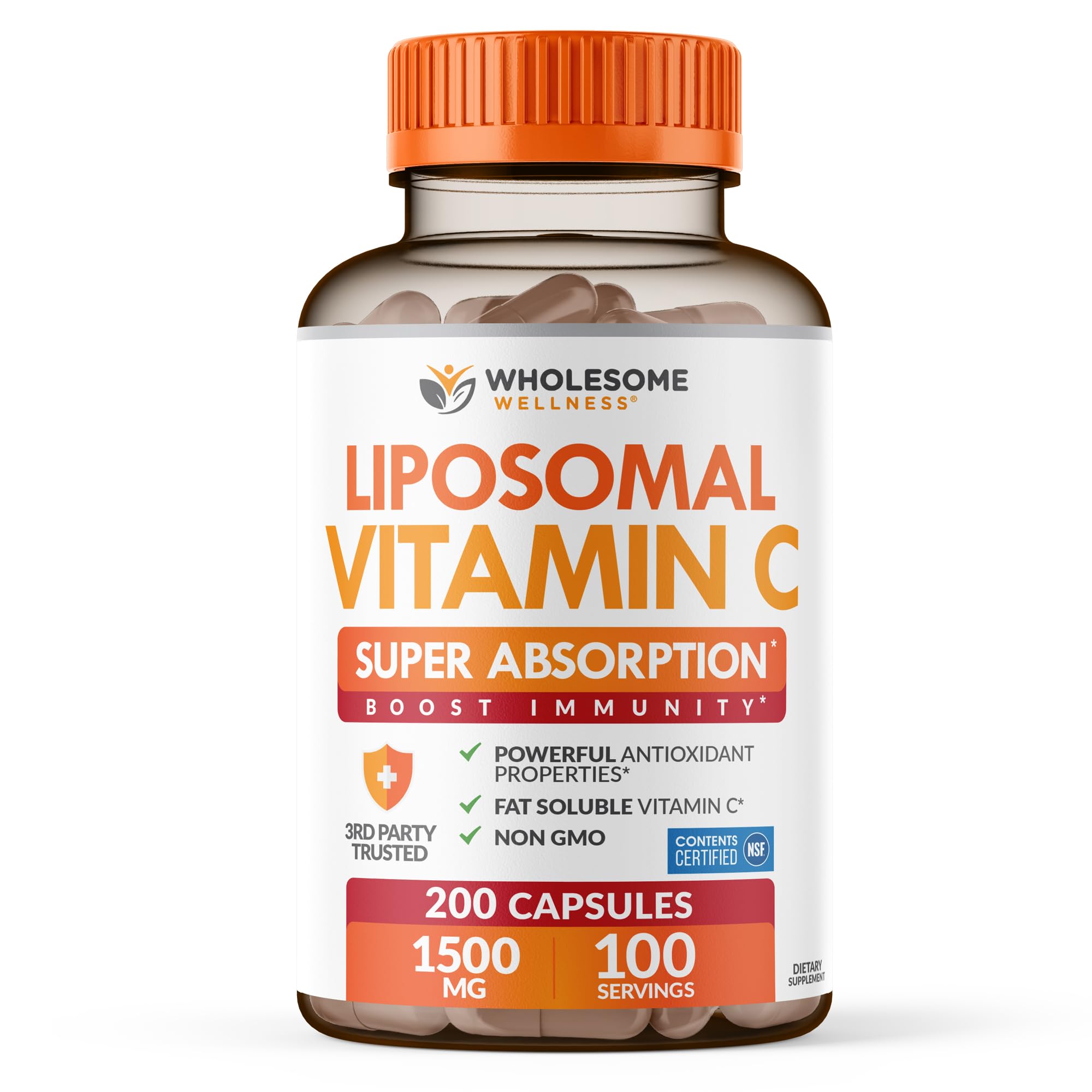 Wholesome Wellness front bottle view showing capsule count and dosage benefit