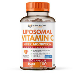 Wholesome Wellness front bottle view showing capsule count and dosage benefit