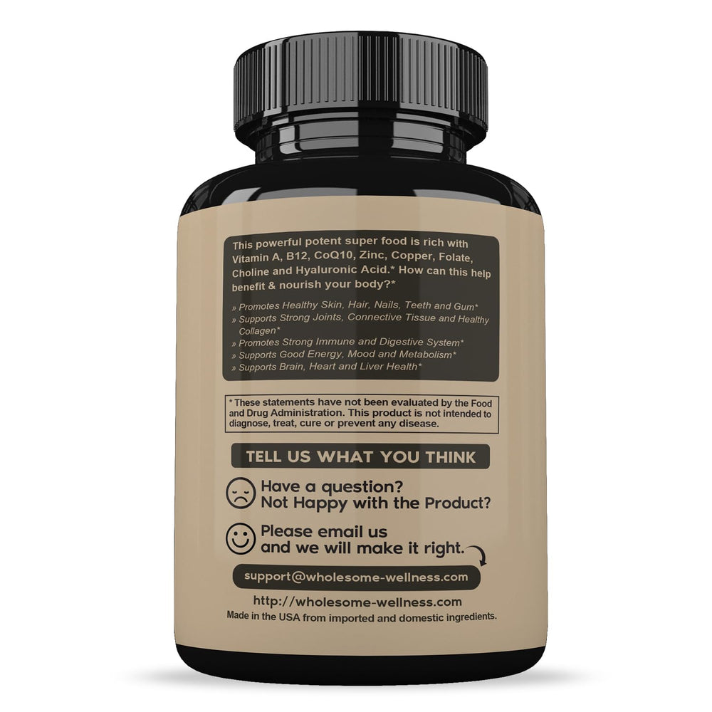 Wholesome Wellness cápsulas con ingredientes naturales mostrando procedencia