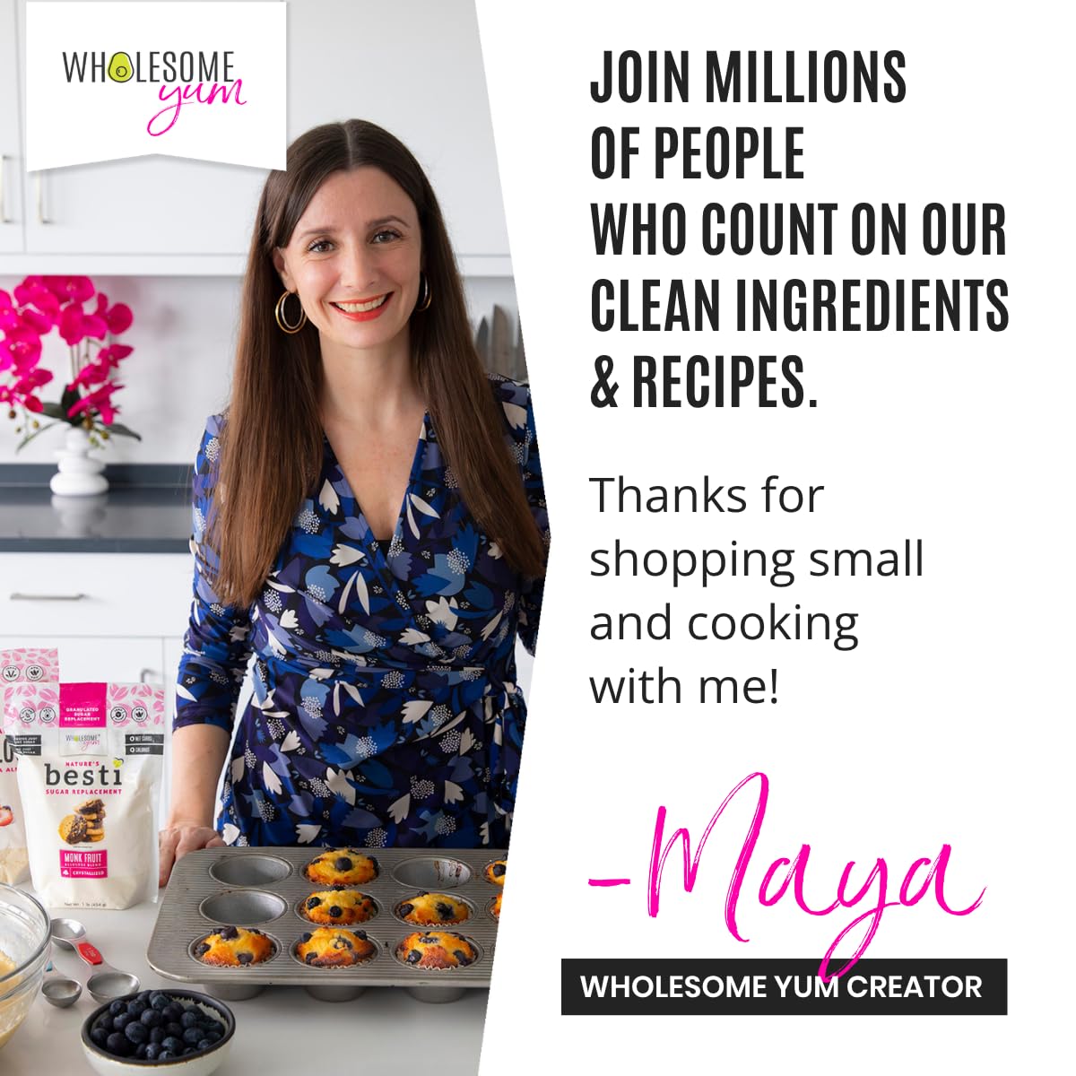 Wholesome Yum cuchara medidora con Besti ilustrando sustitución 1:1 del azúcar