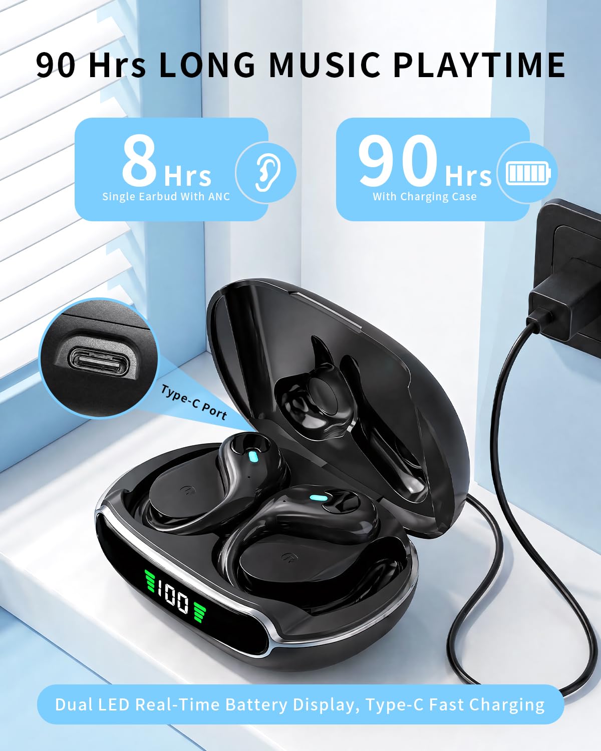 WHYKJTEK BX30 earhook close-up demonstrating secure fit and comfortable sport stability