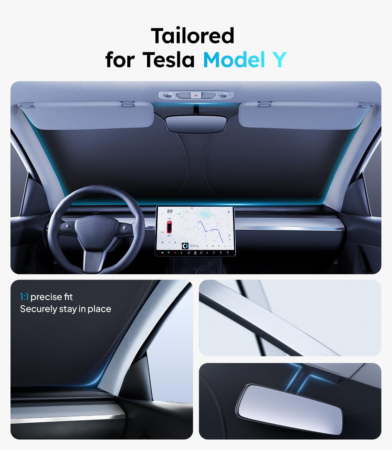 Wigoo parasol instalado en Tesla Model Y reduciendo calor interior
